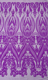 BIG DAMASK SEQUIN ON STRETCH MESH FABRIC (By The Yard)
