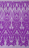 BIG DAMASK SEQUIN ON STRETCH MESH FABRIC (By The Yard)