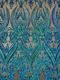 BIG DAMASK SEQUIN ON STRETCH MESH FABRIC (By The Yard)