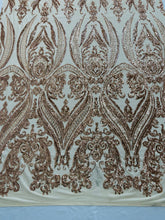 BIG DAMASK SEQUIN ON STRETCH MESH FABRIC (By The Yard)