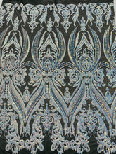 BIG DAMASK SEQUIN ON STRETCH MESH FABRIC (By The Yard)