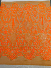 SMALL SEQUIN DAMASK ON STRETCH MESH FABRIC (By The Yard)