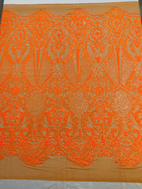 SMALL SEQUIN DAMASK ON STRETCH MESH FABRIC (By The Yard)