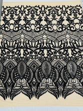 Royalty Damask Iridescent Sequin Stretch Mesh Fabric / Sold by the Yard