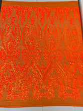 BIG DAMASK SEQUIN ON STRETCH MESH FABRIC (By The Yard)