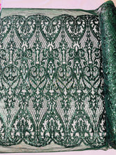 Heart Damask Iridescent Sequin Stretch Mesh Fabric / Sold by the Yard