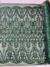 Heart Damask Iridescent Sequin Stretch Mesh Fabric / Sold by the Yard