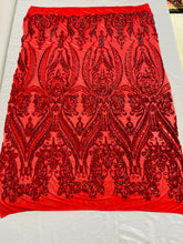 BIG DAMASK SEQUIN ON STRETCH MESH FABRIC (By The Yard)