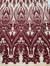 BIG DAMASK SEQUIN ON STRETCH MESH FABRIC (By The Yard)