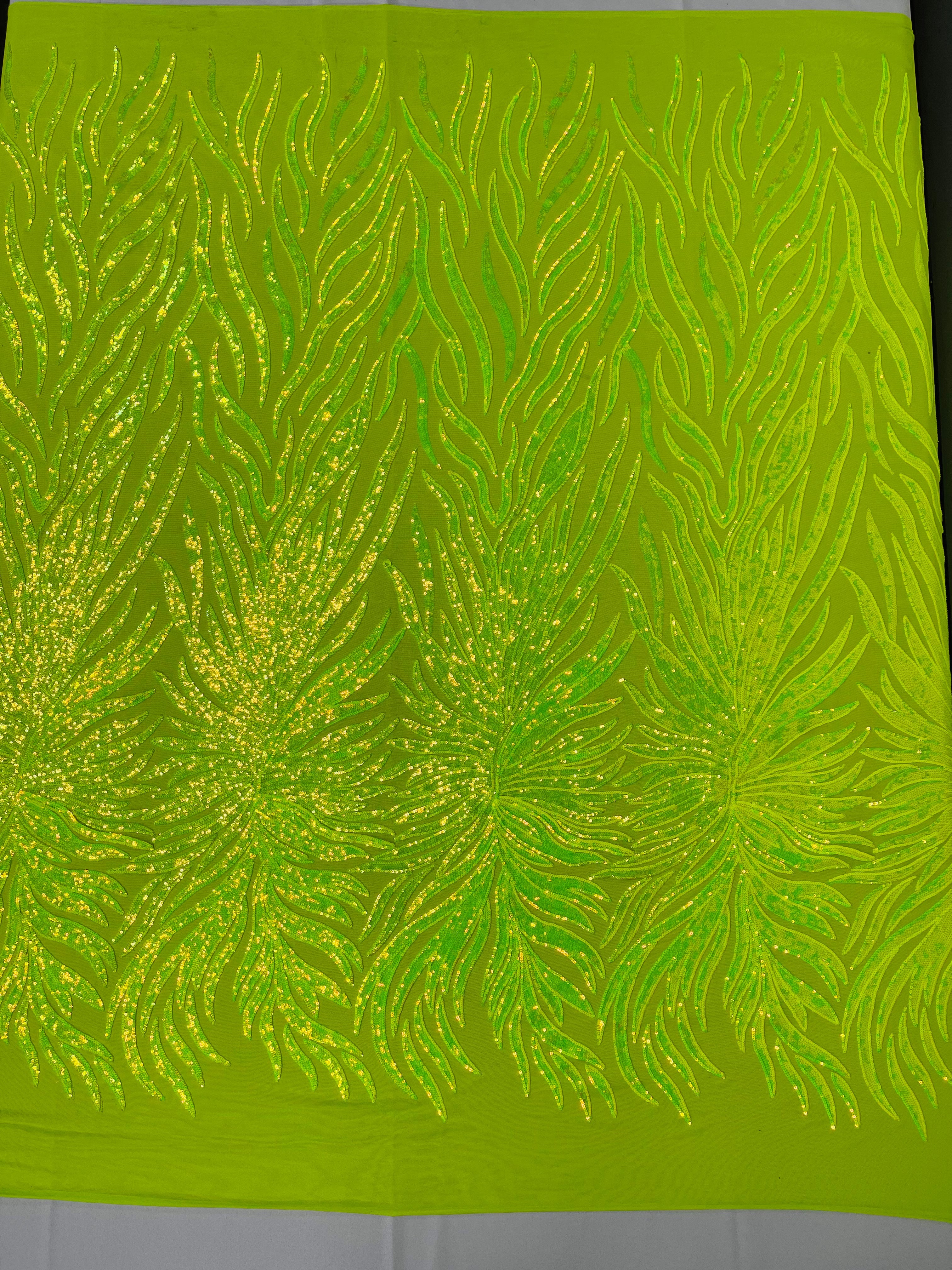 Phoenix Feather Sequin Stretch Mesh Fabric / Sold by the Yard