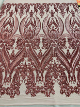 BIG DAMASK SEQUIN ON STRETCH MESH FABRIC (By The Yard)