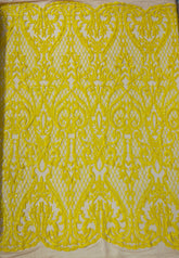 Heart Damask Iridescent Sequin Stretch Mesh Fabric / Sold by the Yard