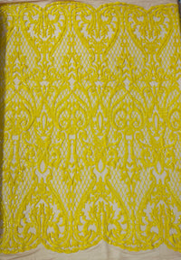 Heart Damask Iridescent Sequin Stretch Mesh Fabric / Sold by the Yard