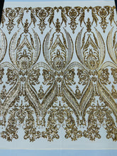 BIG DAMASK SEQUIN ON STRETCH MESH FABRIC (By The Yard)