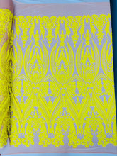 BIG DAMASK SEQUIN ON STRETCH MESH FABRIC (By The Yard)
