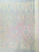 BIG DAMASK SEQUIN ON STRETCH MESH FABRIC (By The Yard)