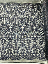 Heart Damask Iridescent Sequin Stretch Mesh Fabric / Sold by the Yard