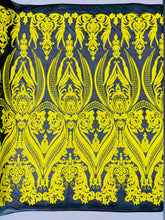 BIG DAMASK SEQUIN ON STRETCH MESH FABRIC (By The Yard)