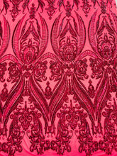 BIG DAMASK SEQUIN ON STRETCH MESH FABRIC (By The Yard)