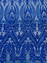 BIG DAMASK SEQUIN ON STRETCH MESH FABRIC (By The Yard)