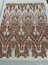 BIG DAMASK SEQUIN ON STRETCH MESH FABRIC (By The Yard)