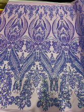 BIG DAMASK SEQUIN ON STRETCH MESH FABRIC (By The Yard)