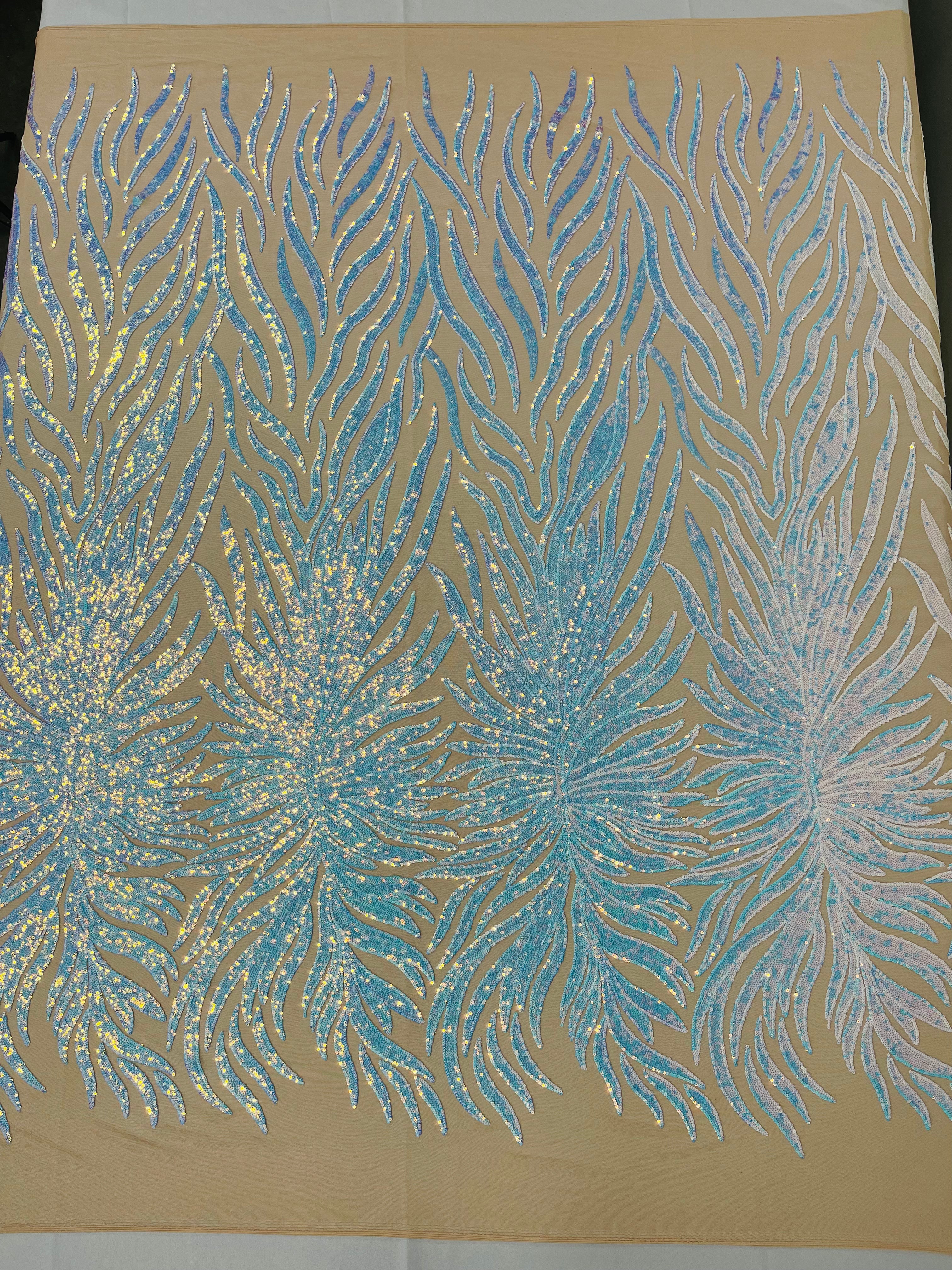 Phoenix Feather Sequin Stretch Mesh Fabric / Sold by the Yard