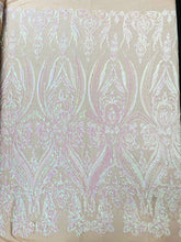 BIG DAMASK SEQUIN ON STRETCH MESH FABRIC (By The Yard)