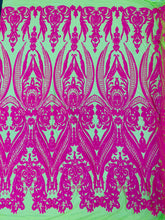 BIG DAMASK SEQUIN ON STRETCH MESH FABRIC (By The Yard)