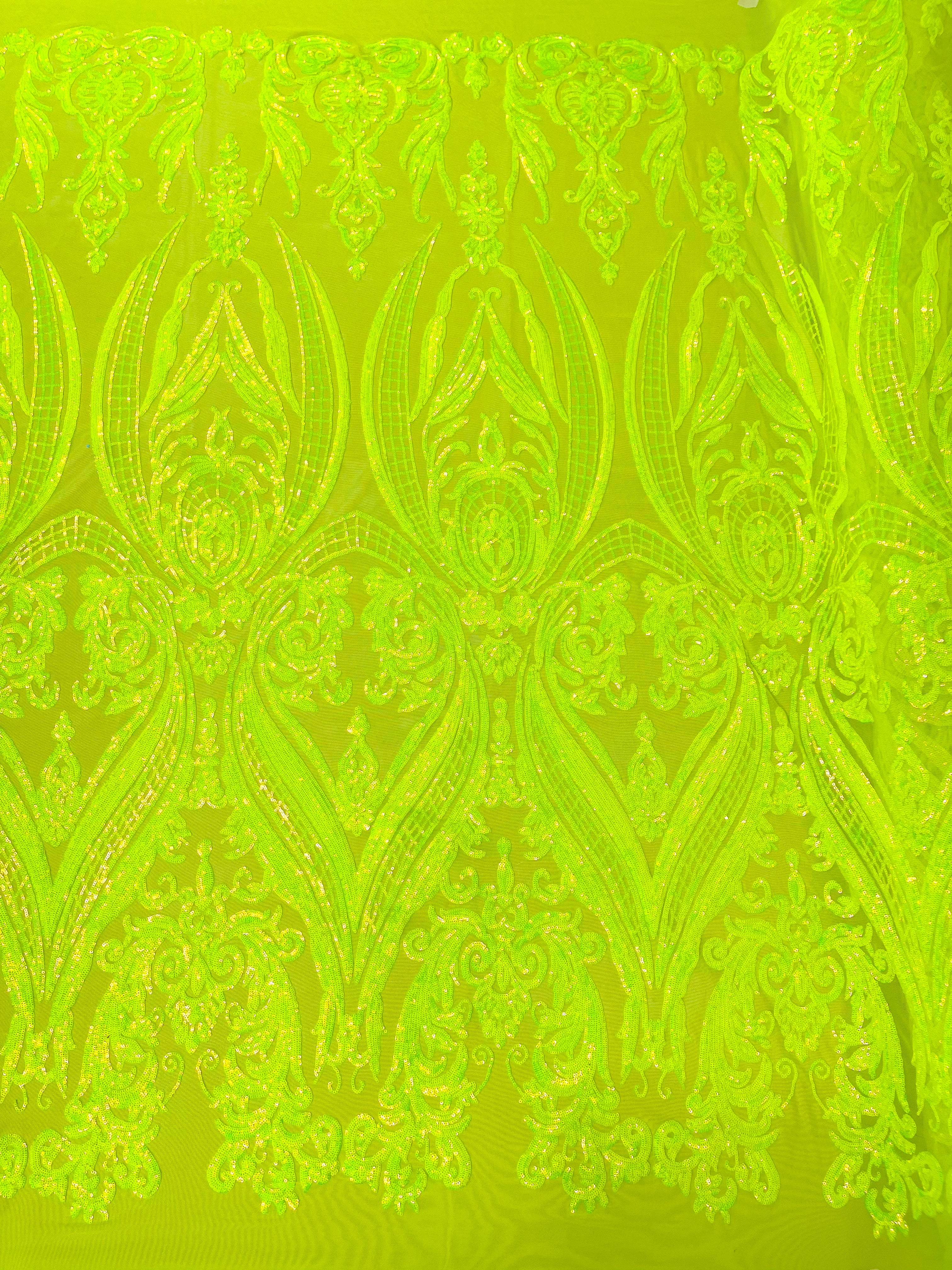 BIG DAMASK SEQUIN ON STRETCH MESH FABRIC (By The Yard)