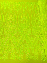 BIG DAMASK SEQUIN ON STRETCH MESH FABRIC (By The Yard)