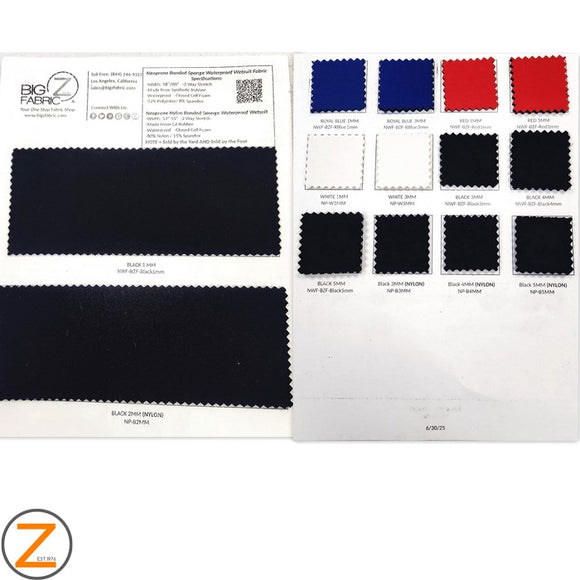 Neoprene Bonded Sponge Waterproof Wetsuit Fabric - Big Z Color Card