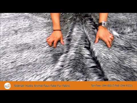 Black/Gray Siberian Husky Animal Faux Fur Fabric / Sold By The Yard - 0