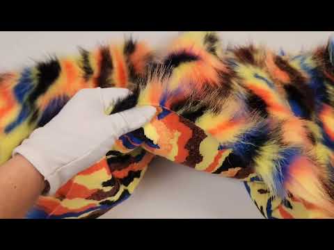 Turquoise, Orange, Fuchsia Sunset Multi-Color Faux Fur Fabric /  Sold by the Yard-2
