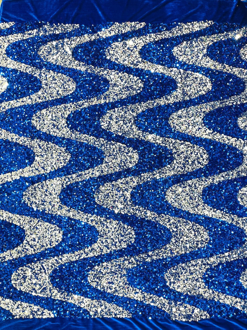 Wave Sequin Velvet Stretch Fabric / Sold by the Yard