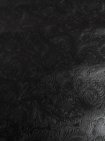 Black Vintage Western Floral Pu Leather Fabric / Sold By The Yard