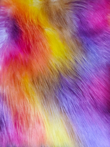 Wave Rainbow 3 Wave Rainbow Long Pile Faux Fur Fabric / Sold By The Yard