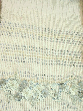 3D Bridal Beaded Luxury Floral Lace Mesh Fabric / Aqua / Sold By The Yard - 0