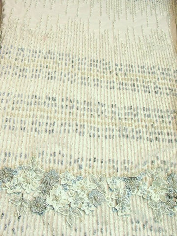 3D Bridal Beaded Luxury Floral Lace Mesh Fabric / Aqua / Sold By The Yard - 0