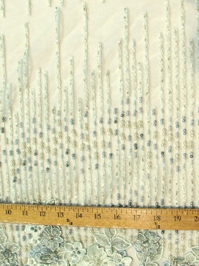 3D Bridal Beaded Luxury Floral Lace Mesh Fabric / Aqua / Sold By The Yard