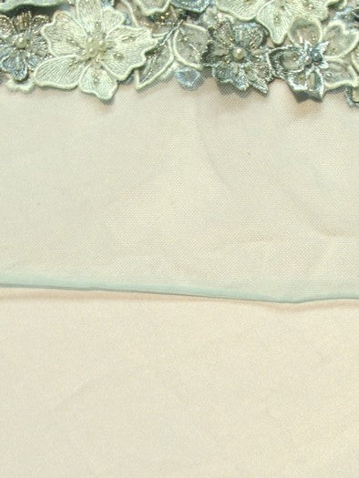 Shop 3D Bridal Beaded Luxury Floral Lace Mesh Fabric Aqua by the Yard