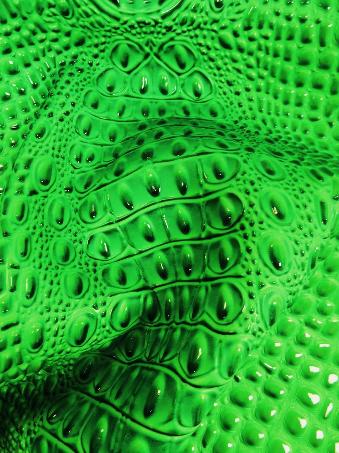 Poison Green Florida Gator 3D Embossed Vinyl Fabric / Sold By The Yard-1