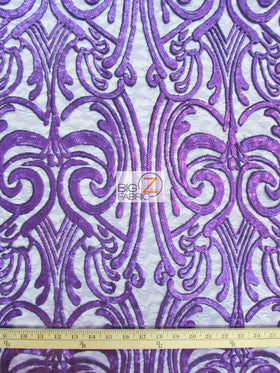 Angel Damask Sequins Sheer Lace Fabric / Olive / Sold By The Yard - 0