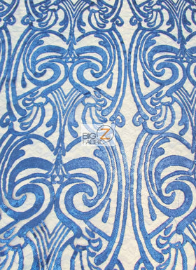Angel Damask Sequins Sheer Lace Fabric / Royal Blue / Sold By The Yard Closeout!!!