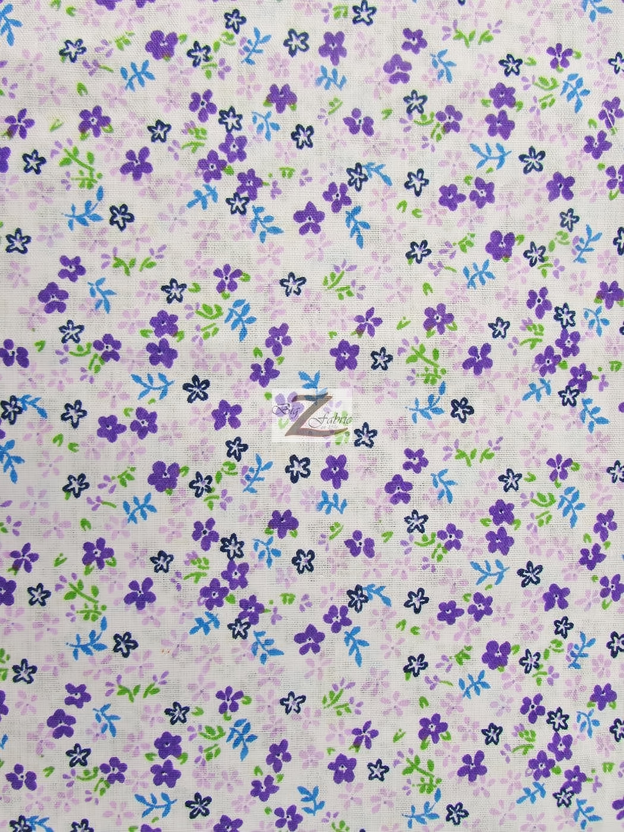 Assorted Flower Print Poly Cotton Fabric / (Mini Flower) Purple / 50 Yard Bolt