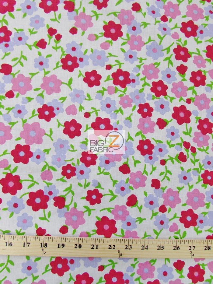 Assorted Flower Print Poly Cotton Fabric / (Plain Flower) White/Red Pink Lavender Flowers / 50 Yard Bolt