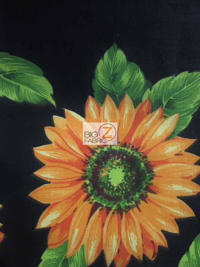 Assorted Flower Print Poly Cotton Fabric / (Sunflower Flower) Black / 50 Yard Bolt