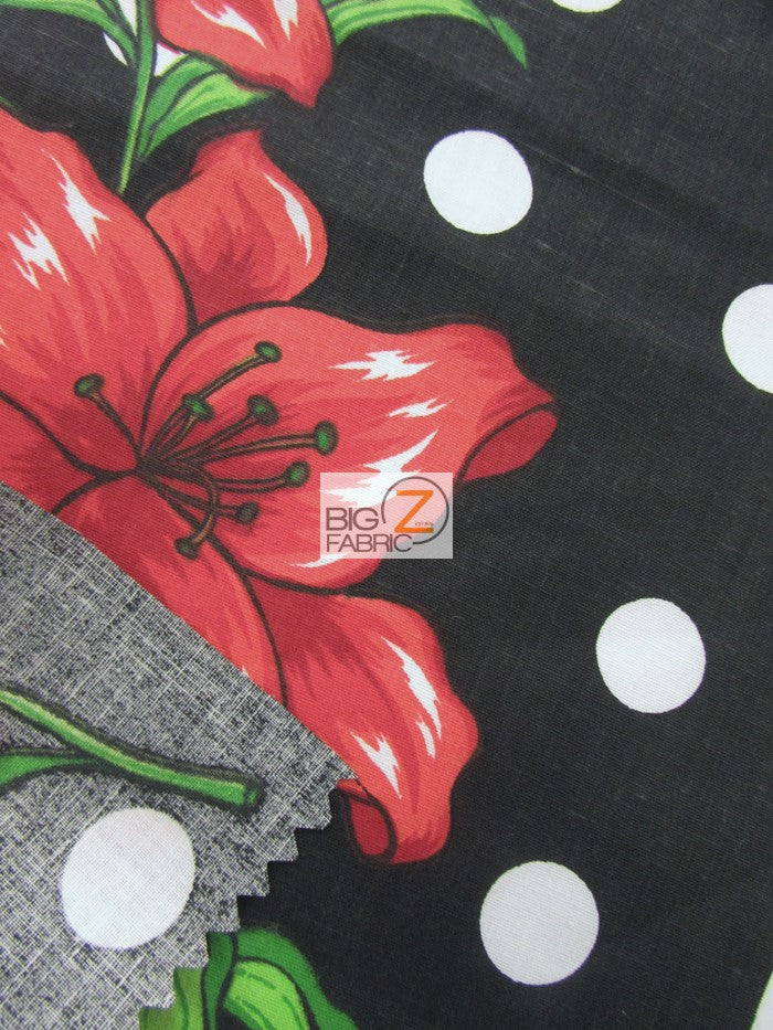 Assorted Flower Print Poly Cotton Fabric / (Polka Dot Bellflower) Black / 50 Yard Bolt