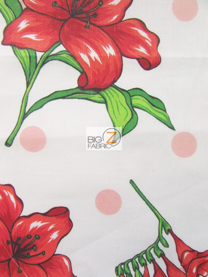 Assorted Flower Print Poly Cotton Fabric / (Polka Dot Bellflower) White / 50 Yard Bolt
