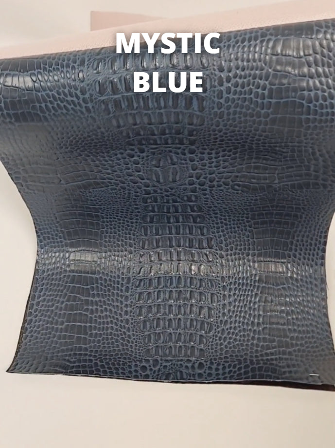 Mystic Blue Crocodile Marine Vinyl Fabric / Sold By The Yard - 0